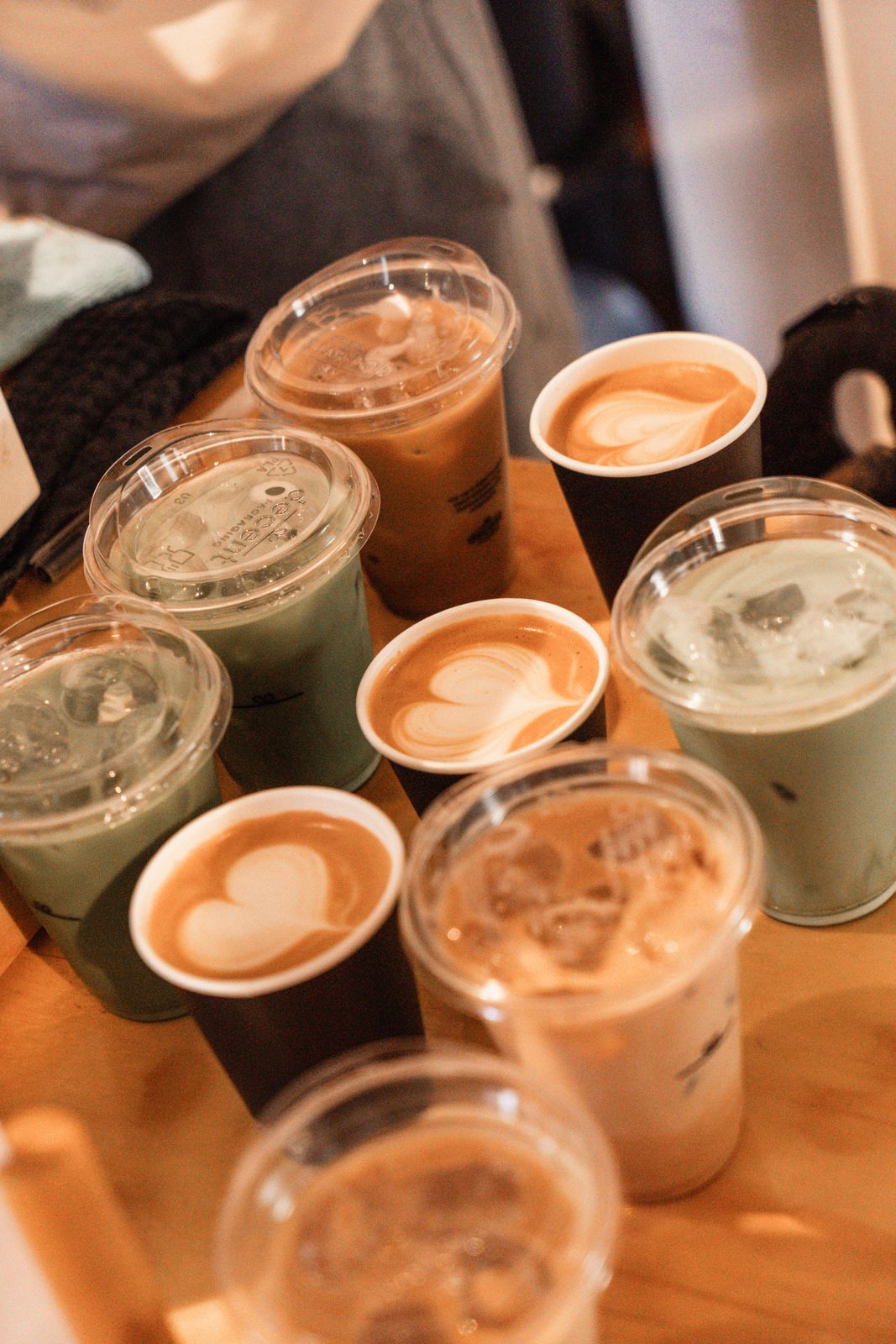Flat whites, iced lattes and iced matcha on the cart