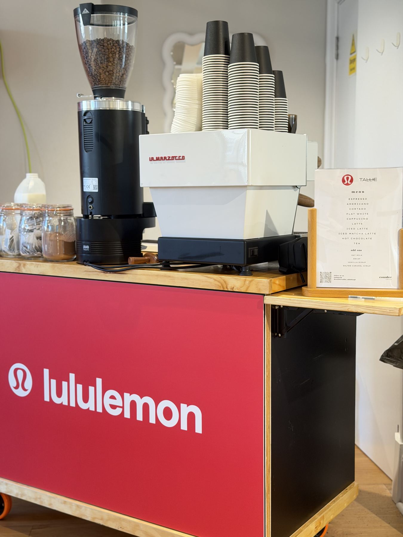 The lululemon branded cart with the custom menu